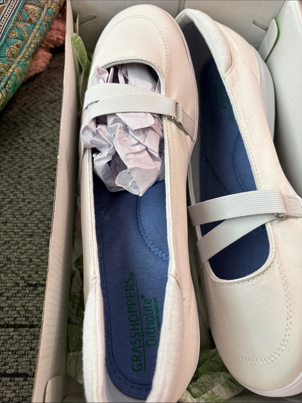 Grasshoppers White Canvas Mary Jane Flats with Elastic Strap - Picture 2 of 5